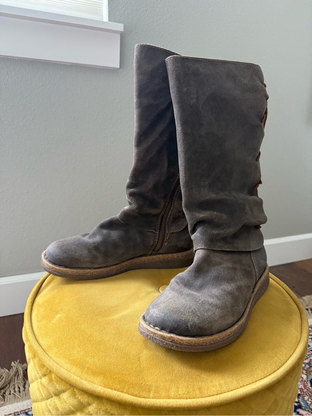 Born Gray Suede Lace-Up Mid-Calf Boots